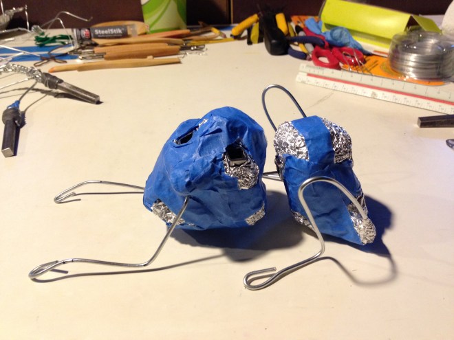 dragon puppet wire armature bulked out with aluminum foil