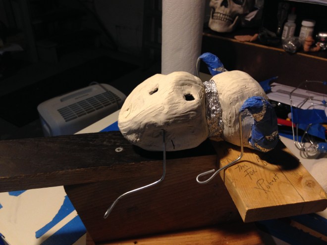body of the dragon maquette bulked out with white sculpey clay