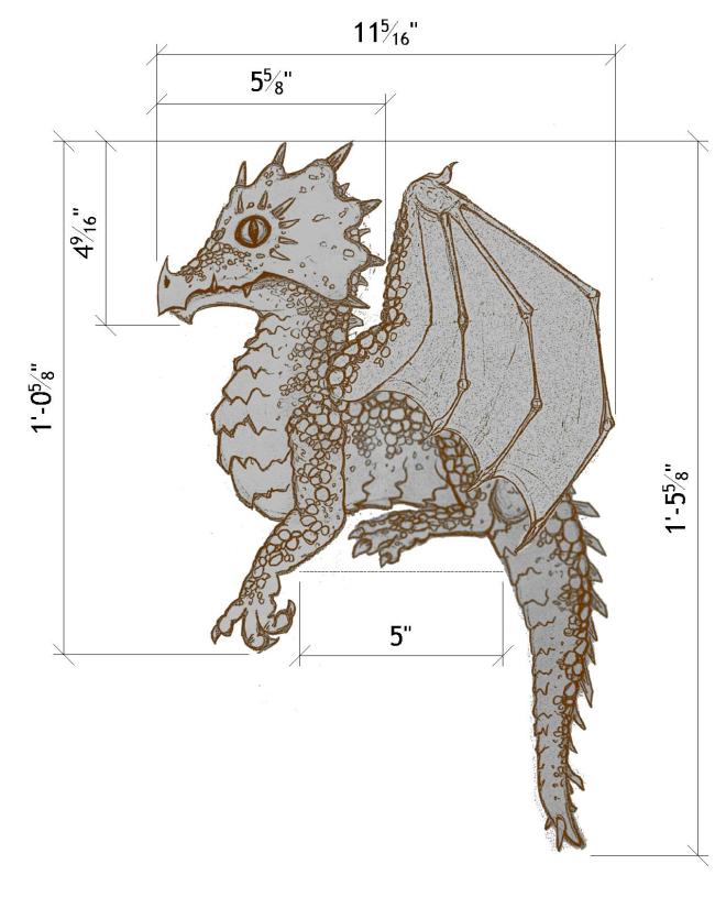 baby dragon sketch with dimensions added in Autocad
