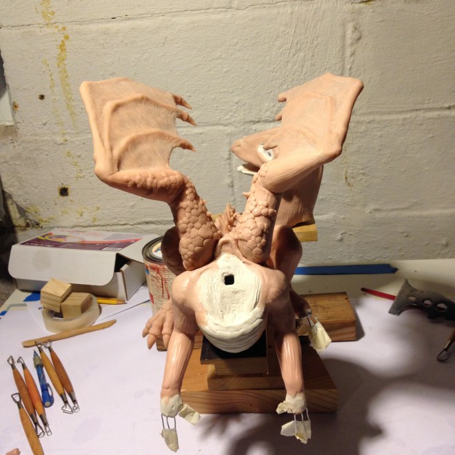 dragon sculpture work in progress viewed from the front