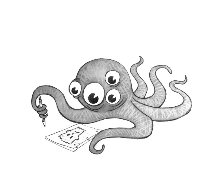 Octo monster kid doodling with pencil