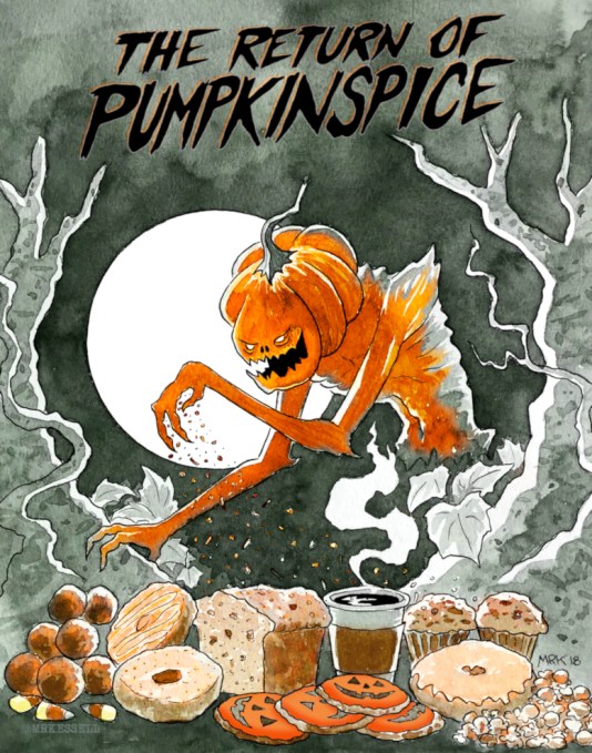 pumpkinspice monster ink watercolor art