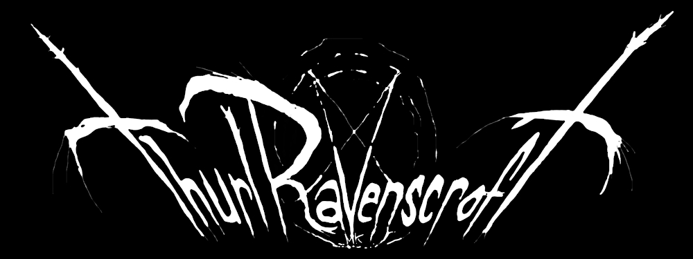 The name "Thurl Ravenscroft" designed like a heavy metal band logo. White text on a black background, very sketchy and rough, with the V forming the bottom point of a pentagram. 