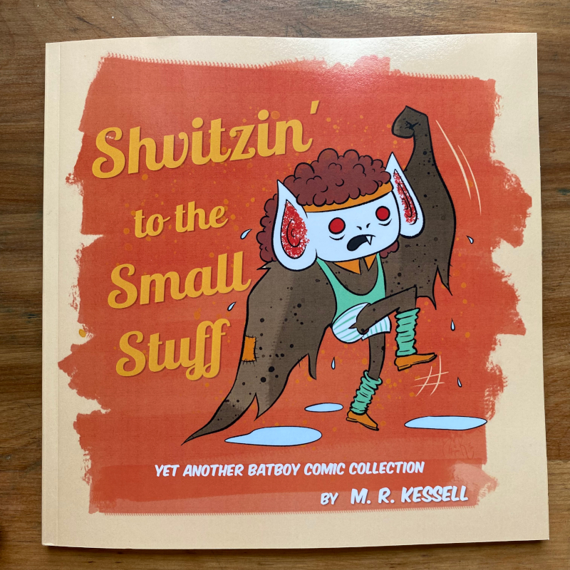 shvitzin' to the small stuff book cover showing Batboy exercising
