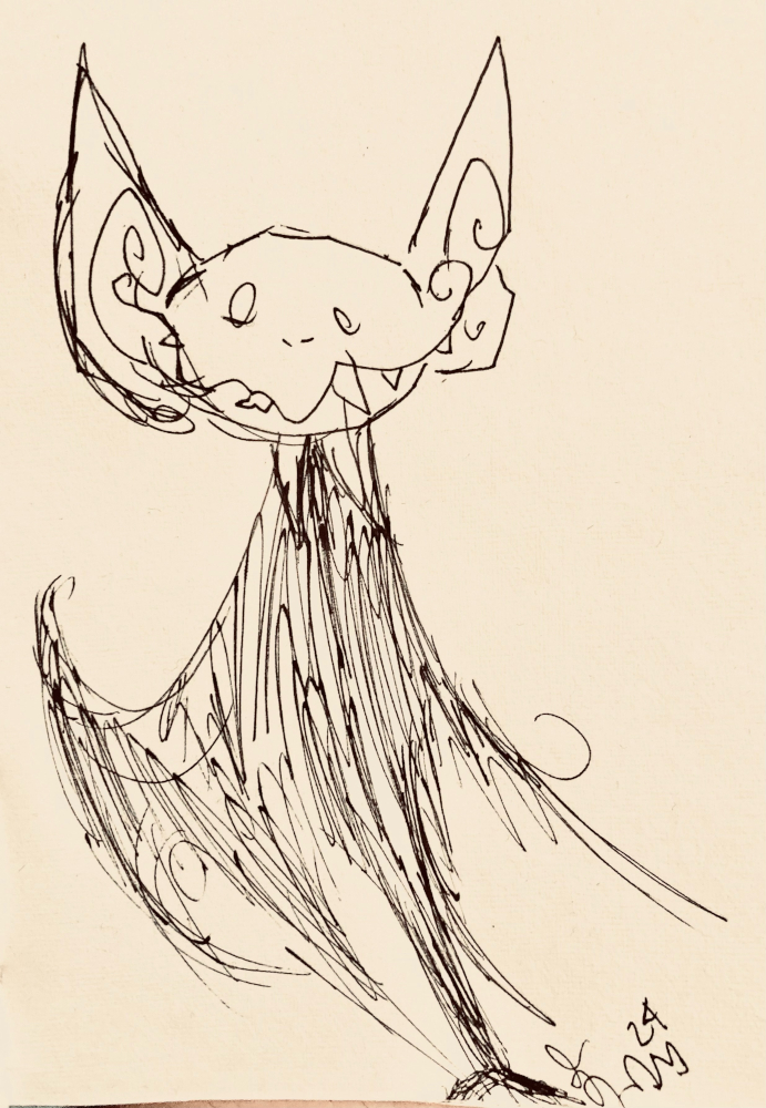 sketchy ink drawing of Batboy