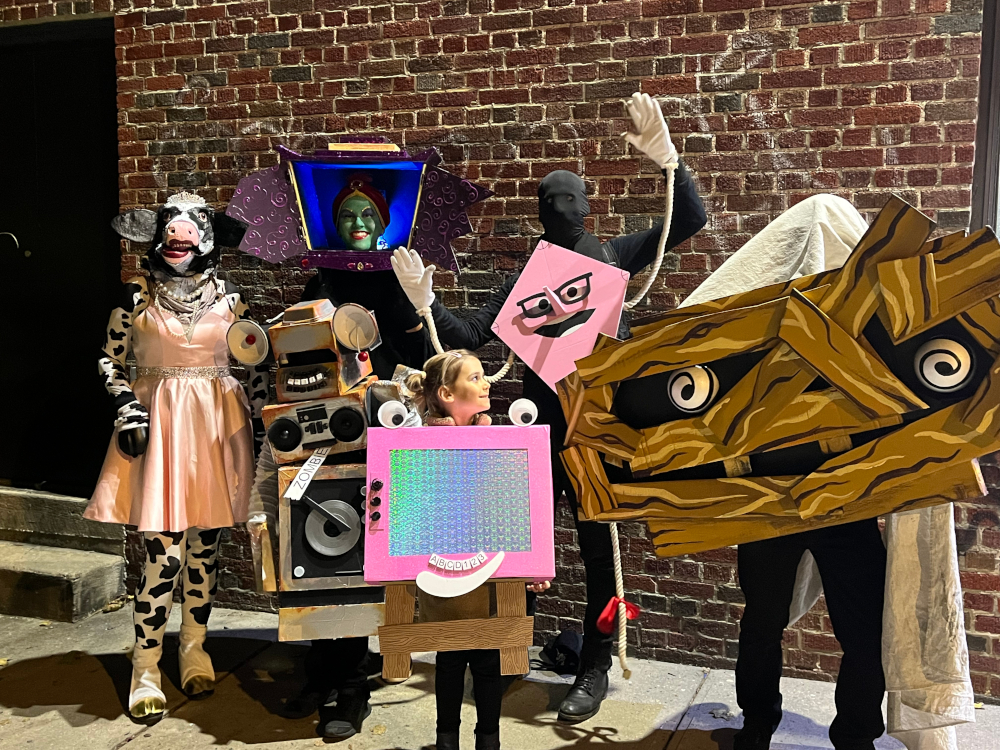 Supporting characters from Pee-wee's Playhouse Halloween Costumes: Cowntess, Conky, Jambi, Magic Screen, Mr. Kite, and Floory