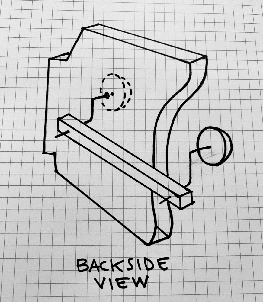 hand sketch showing the mechanics of the eyeball controls for a puppet with rotating eyes